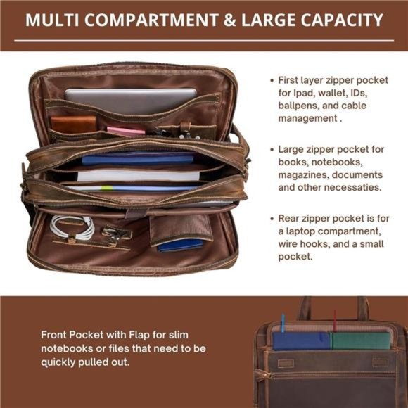 Handcrafted Full Grain Leather Briefcase Laptop Bag for Men  Grain Leather Briefcase For Men, Handcrafted Leather Laptop Bag 15.6 \